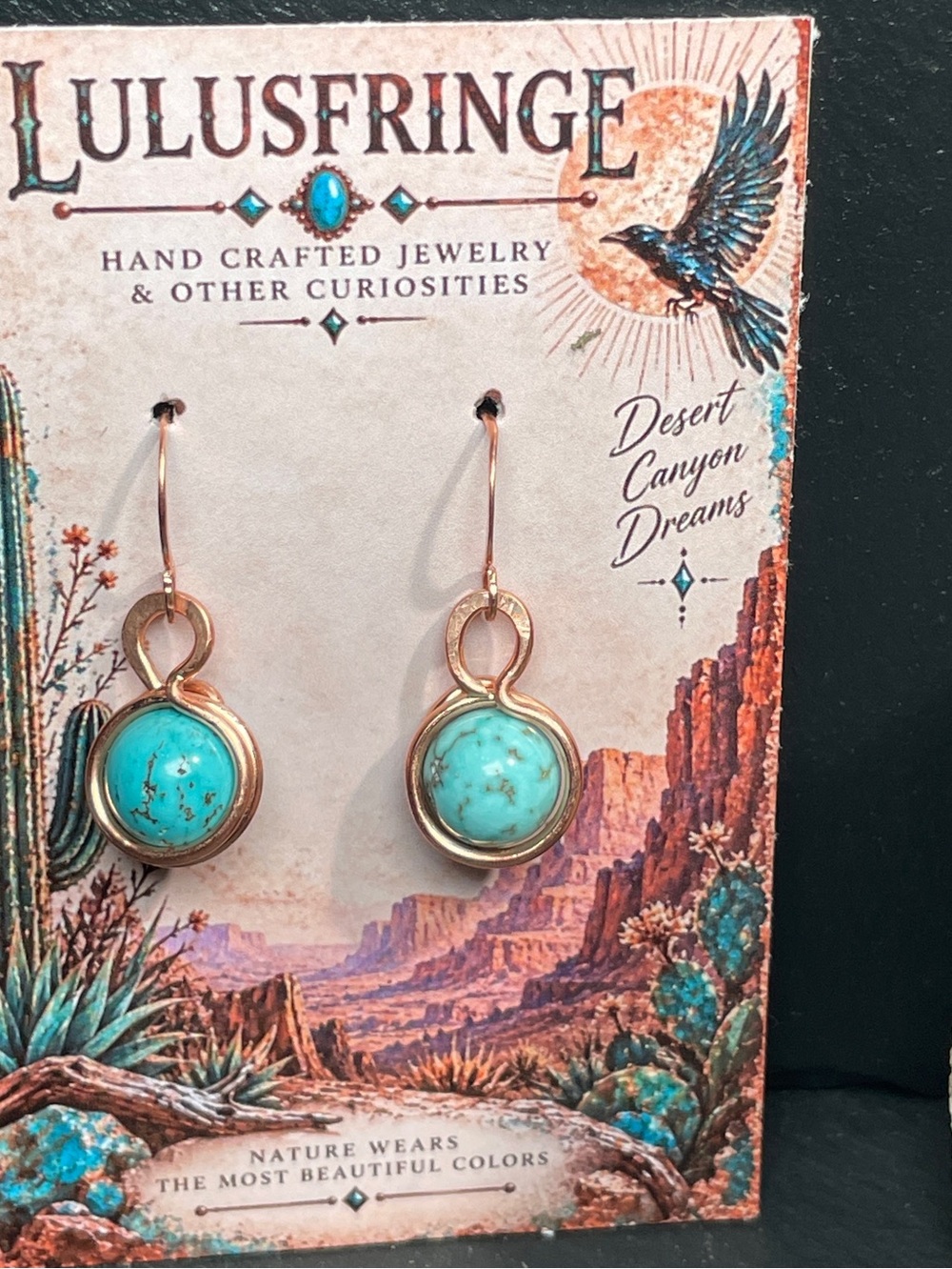 Artisan Turquoise and Gold Drop Earrings - Picture 5 of 10